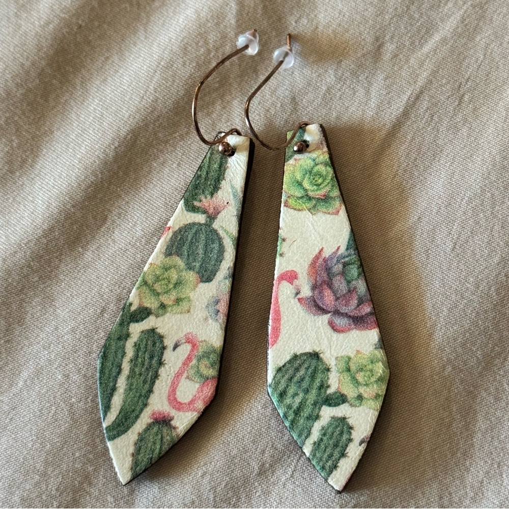 Floral Cactus Leather Earrings